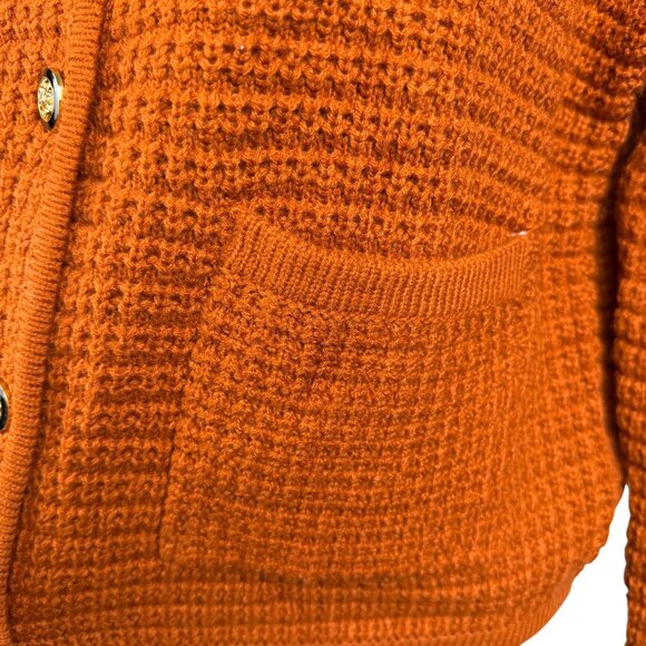 Pretty Garden Chic Womens Orange Knitted Button-Up Cardigan Sweater With Two Poc - Picture 6 of 10